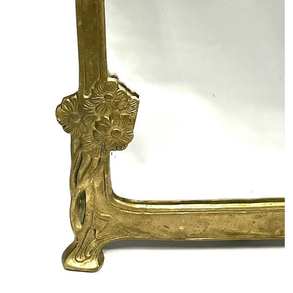 Solid Brass Art Nouveau Vanity Mirror 3D Lady In Gown Dresser Table Decor Vtg - Picture 9 of 12